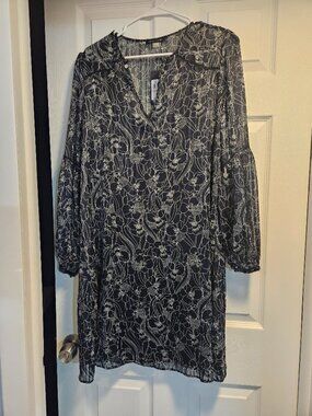 Tommy Hilfiger Blue Long Sleeve Knee Length Dress with White Accent NWT